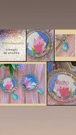 Orecchini con cristalli e filo gioiello che avvolgono un ritaglio di stoffa